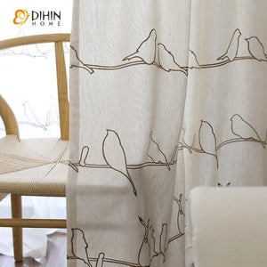 DIHINHOME Home Textile Pastoral Curtain DIHIN HOME Hand-painted Cotton Linen Bird Printing Curtains,Grommet Window Curtain for Living Room ,52x63-inch,1 Panel