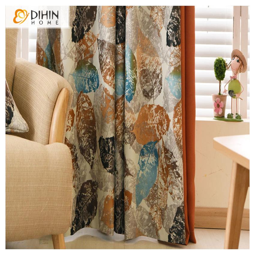 DIHIN HOME High Precision Colorful Fallen Leaves Printed,Blackout Grommet Window Curtain for Living Room ,52x63-inch,1 Panel