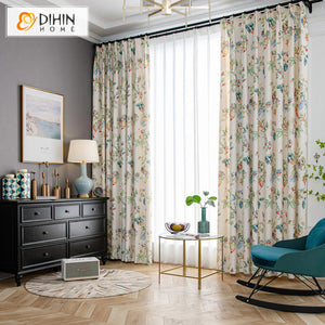 DIHIN HOME High Precision Garden Flower and Bird Printed Curtain,Blackout Grommet Window Curtain for Living Room ,52x63-inch,1 Panel
