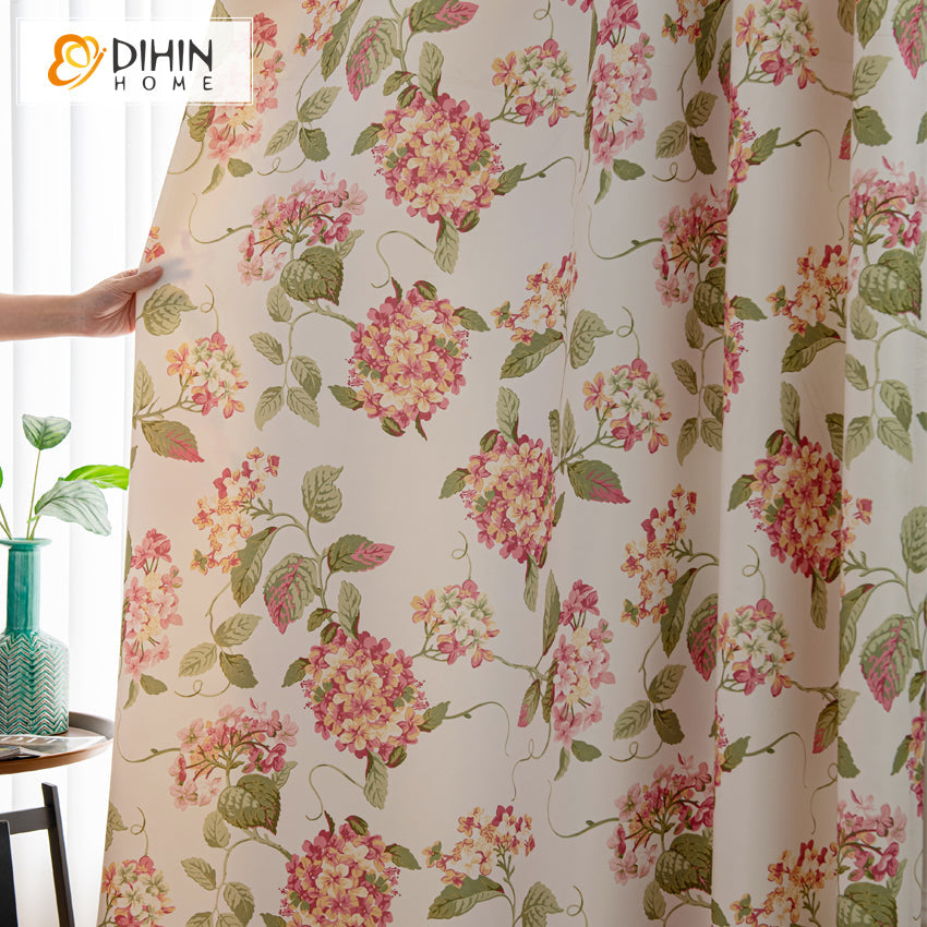 DIHIN HOME High Precision Garden Hydrangea Printed Curtain,Blackout Grommet Window Curtain for Living Room ,52x63-inch,1 Panel