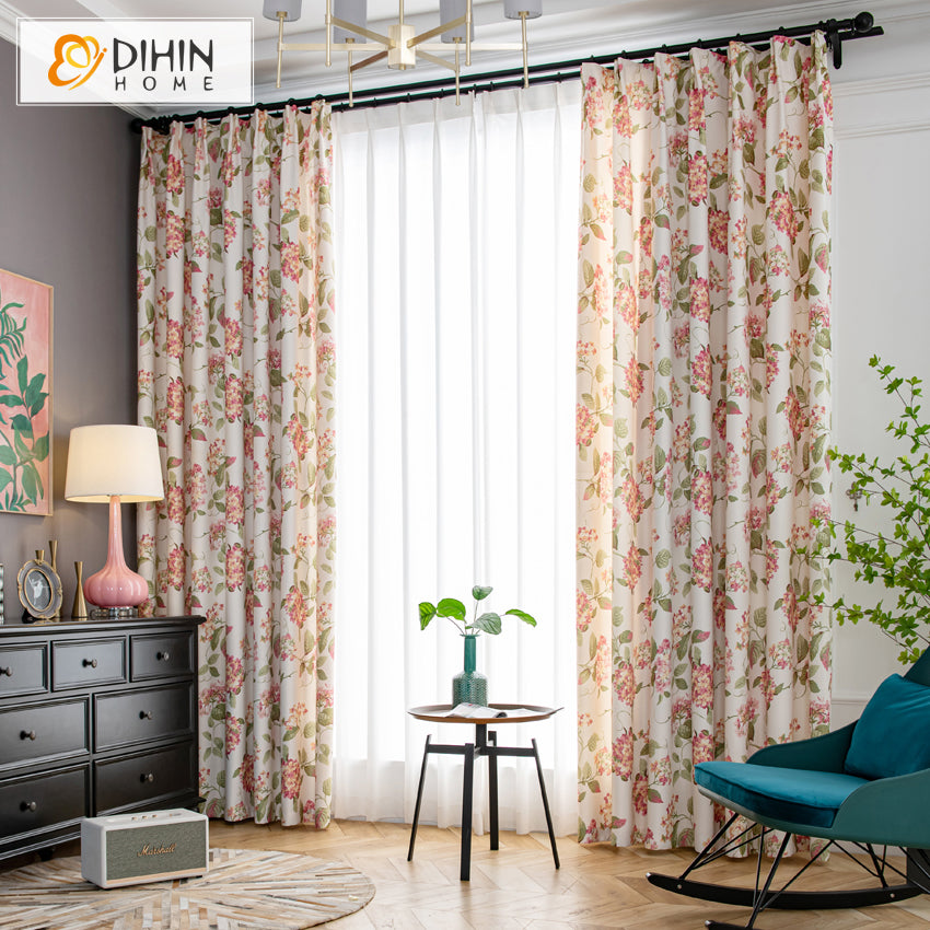 DIHINHOME Home Textile Pastoral Curtain DIHIN HOME High Precision Garden Hydrangea Printed Curtain,Blackout Grommet Window Curtain for Living Room ,52x63-inch,1 Panel