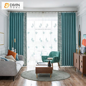 DIHINHOME Home Textile Pastoral Curtain DIHIN HOME High Quality Abstract Leaves Embroidered,Blackout Grommet Window Curtain for Living Room,1 Panel