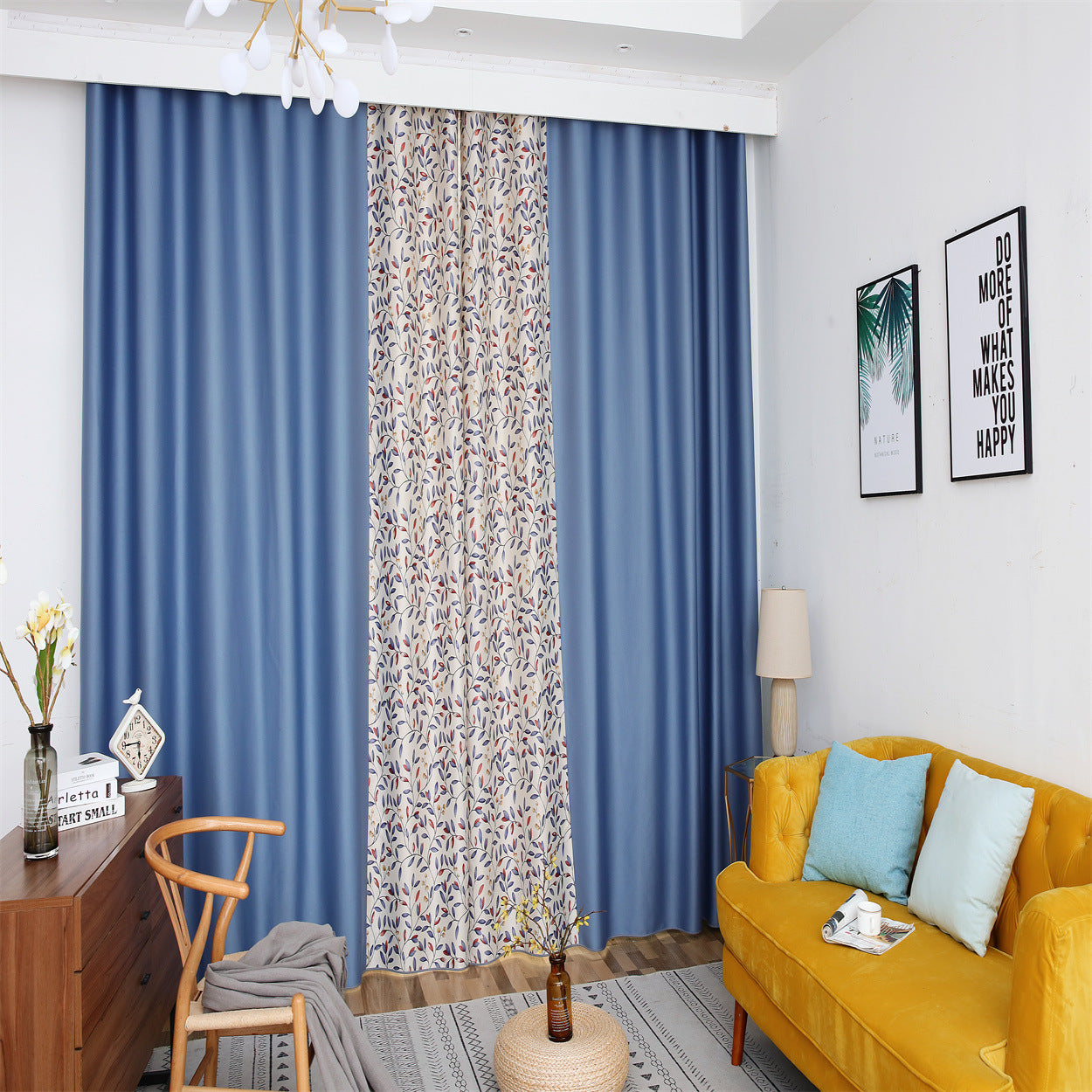 DIHINHOME Home Textile Pastoral Curtain DIHIN HOME High Quality Colorful Leaves Printed,Blackout Grommet Window Curtain for Living Room ,52x63-inch,1 Panel