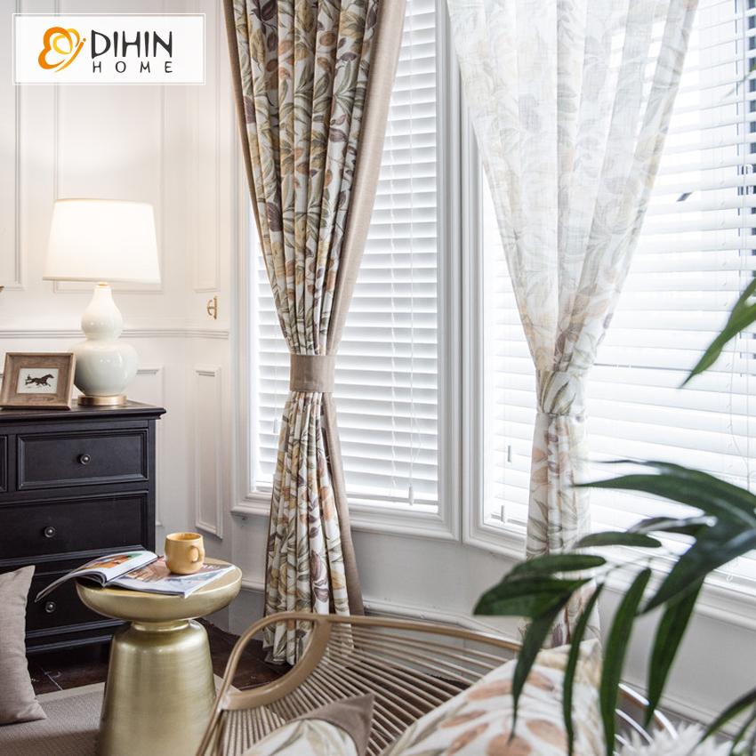 DIHIN HOME High Quality Cotton Linen Thick Fabric Printed Curtains,Blackout Grommet Window Curtain for Living Room ,52x63-inch,1 Panel