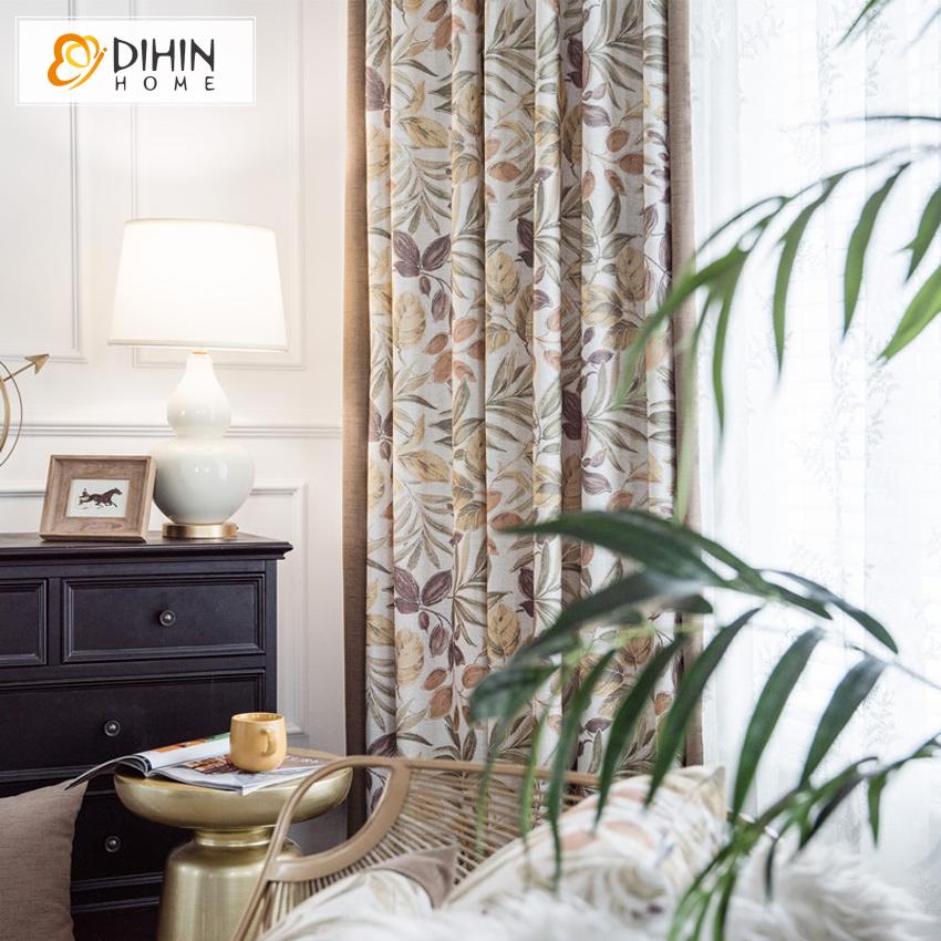 DIHIN HOME High Quality Cotton Linen Thick Fabric Printed Curtains,Blackout Grommet Window Curtain for Living Room ,52x63-inch,1 Panel