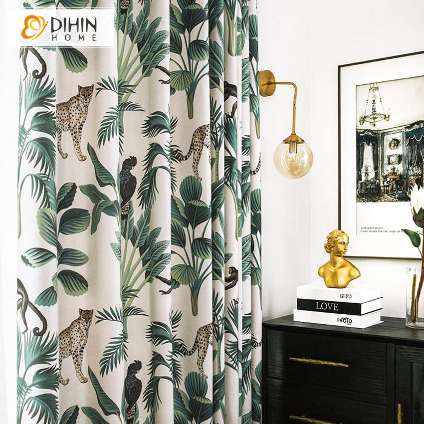 MONKEY TROPICAL JUNGLE FLORAL WHITE SHOWER CURTAIN AND MONKEY
