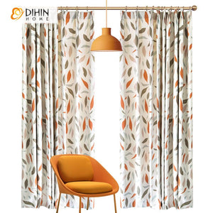 DIHIN HOME High Quality Pastoral Leaves Printed Curtains,Blackout Grommet Window Curtain for Living Room ,52x63-inch,1 Panel