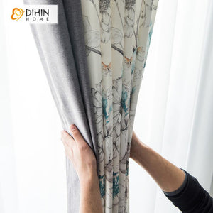 DIHINHOME Home Textile Pastoral Curtain DIHIN HOME High Quality Vintage White Flowers Printed,Blackout Grommet Window Curtain for Living Room ,52x63-inch,1 Panel