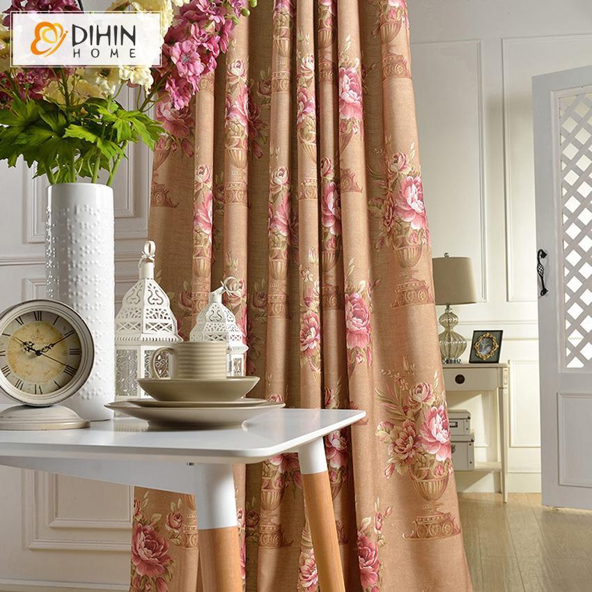 DIHINHOME Home Textile Pastoral Curtain DIHIN HOME Huge Bright Flowers Printed,Blackout Grommet Window Curtain for Living Room ,52x63-inch,1 Panel