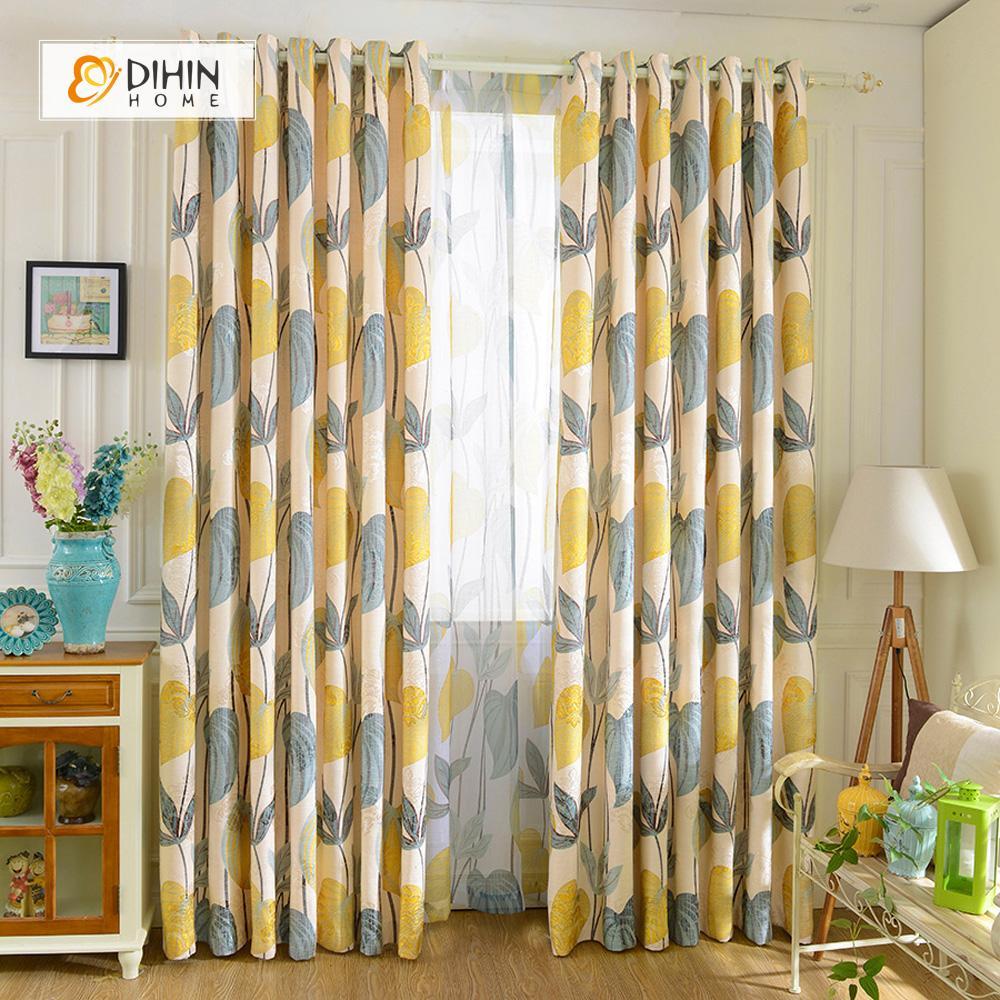 DIHINHOME Home Textile Pastoral Curtain DIHIN HOME Huge Leaves Printed，Blackout Grommet Window Curtain for Living Room ,52x63-inch,1 Panel