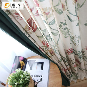 DIHINHOME Home Textile Pastoral Curtain DIHIN HOME Ink Floral Spliced Curtains，Blackout Grommet Window Curtain for Living Room ,52x63-inch,1 Panel