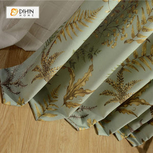 DIHINHOME Home Textile Pastoral Curtain DIHIN HOME Jungle Leaves Printed Curtain ,Cotton Linen ,Blackout Grommet Window Curtain for Living Room ,52x63-inch,1 Panel