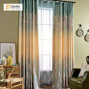 DIHINHOME Home Textile Pastoral Curtain DIHIN HOME Lavender Printed，Blackout Grommet Window Curtain for Living Room ,52x63-inch,1 Panel