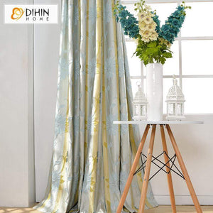 DIHINHOME Home Textile Pastoral Curtain DIHIN HOME Luxurious Light Blue Flowers Printed,Blackout Grommet Window Curtain for Living Room ,52x63-inch,1 Panel