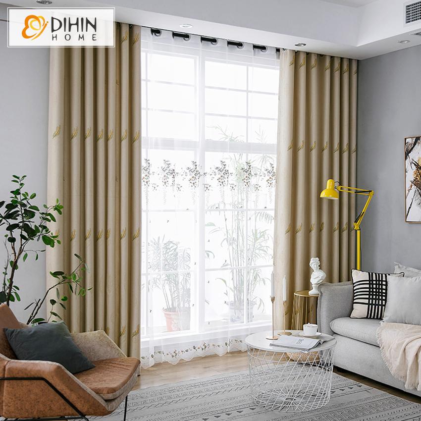 DIHIN HOME Luxury High Quality High-precision Embroidered Feather Curtain,Blackout Curtains Grommet Window Curtain for Living Room ,52x84-inch,1 Panel
