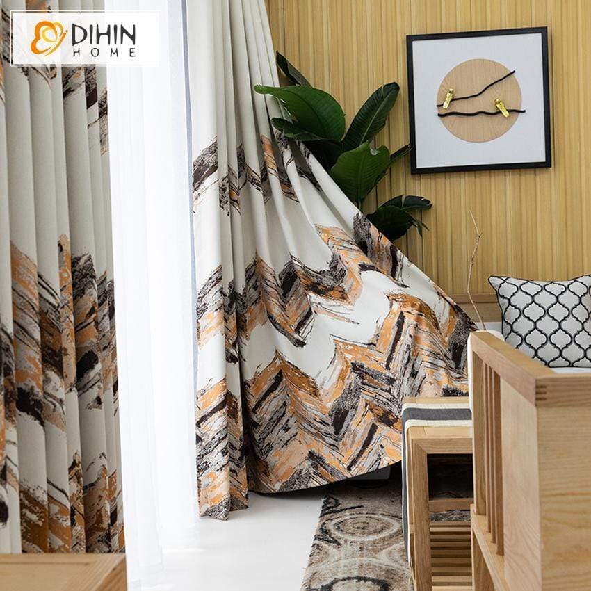 DIHINHOME Home Textile Pastoral Curtain DIHIN HOME Modern Abstract Painting Printed Curtain ,Cotton Linen ,Blackout Grommet Window Curtain for Living Room ,52x63-inch,1 Panel