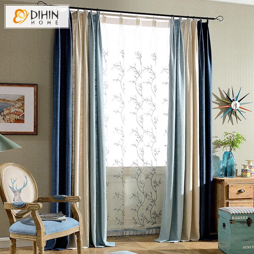 DIHIN HOME Modern Cotton Linen Fabric Natural Curtain,Blackout Curtains Grommet Window Curtain for Living Room ,52x84-inch,1 Panel
