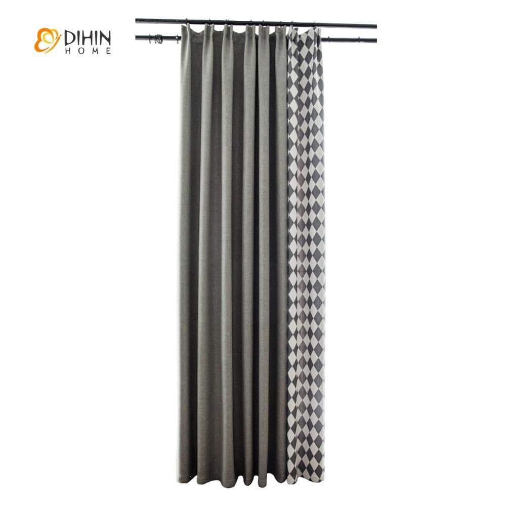 DIHINHOME Home Textile Pastoral Curtain DIHIN HOME Modern Diamond Shape Printed Spliced Curtains，Blackout Grommet Window Curtain for Living Room ,52x63-inch,1 Panel