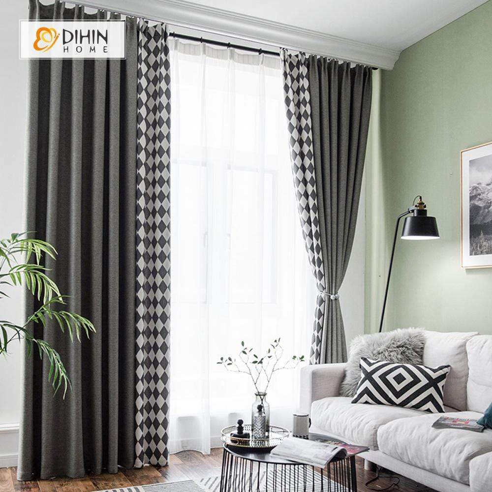 DIHINHOME Home Textile Pastoral Curtain DIHIN HOME Modern Diamond Shape Printed Spliced Curtains，Blackout Grommet Window Curtain for Living Room ,52x63-inch,1 Panel