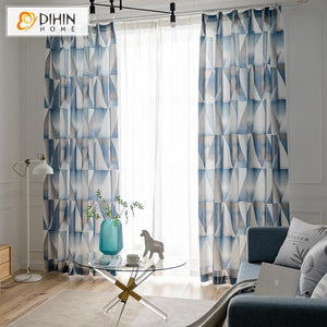 DIHIN HOME Modern Geometric Printed Curtain ,Cotton Linen ,Blackout Grommet Window Curtain for Living Room ,52x63-inch,1 Panel