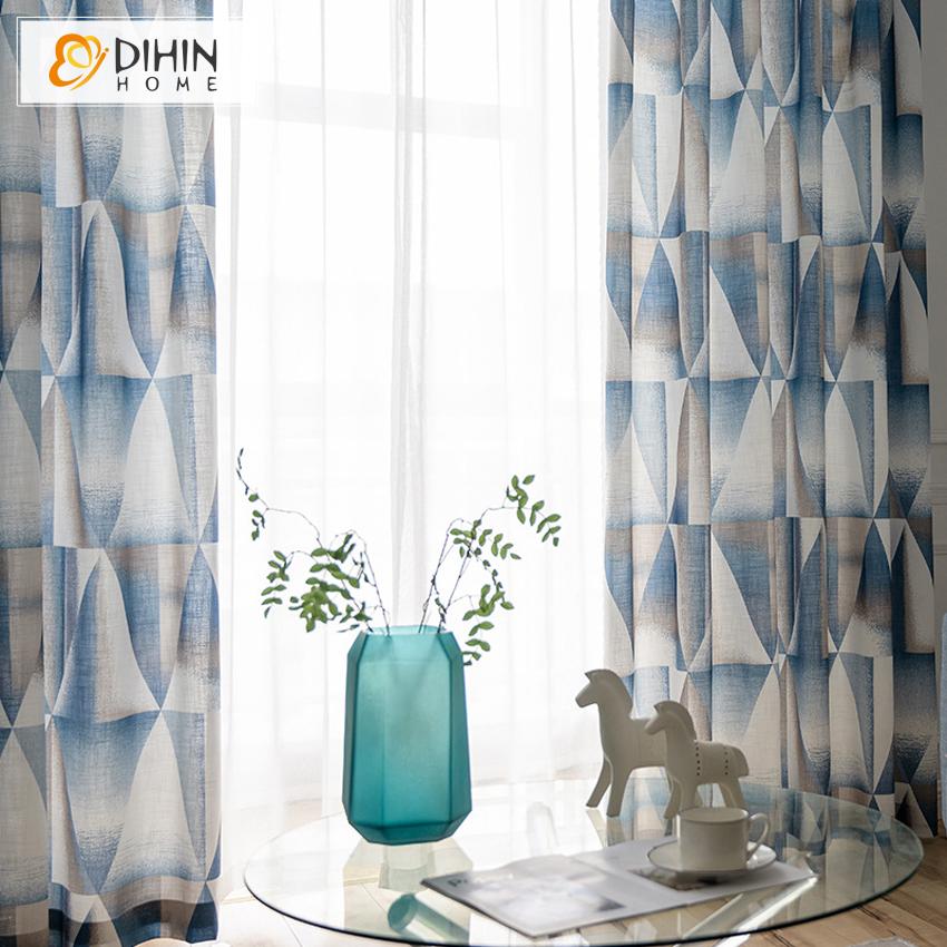 DIHIN HOME Modern Geometric Printed Curtain ,Cotton Linen ,Blackout Grommet Window Curtain for Living Room ,52x63-inch,1 Panel