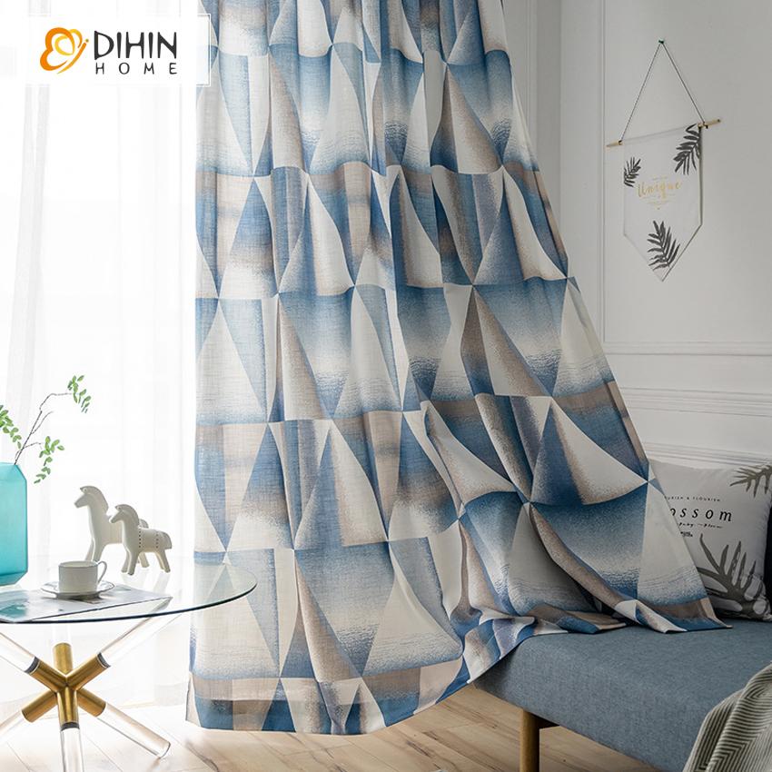 DIHIN HOME Modern Geometric Printed Curtain ,Cotton Linen ,Blackout Grommet Window Curtain for Living Room ,52x63-inch,1 Panel