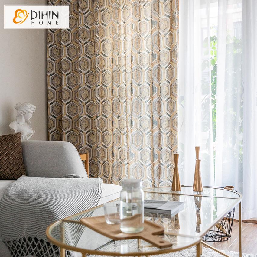 DIHIN HOME Modern Geometric Printed Curtains ,Blackout Grommet Window Curtain for Living Room ,52x63-inch,1 Panel