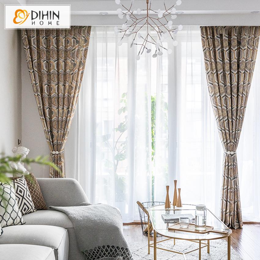 DIHIN HOME Modern Geometric Printed Curtains ,Blackout Grommet Window Curtain for Living Room ,52x63-inch,1 Panel