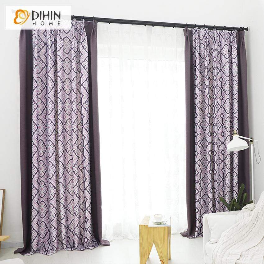 DIHINHOME Home Textile Pastoral Curtain DIHIN HOME Modern Geometric Printed Spliced Curtains，Blackout Grommet Window Curtain for Living Room ,52x63-inch,1 Panel