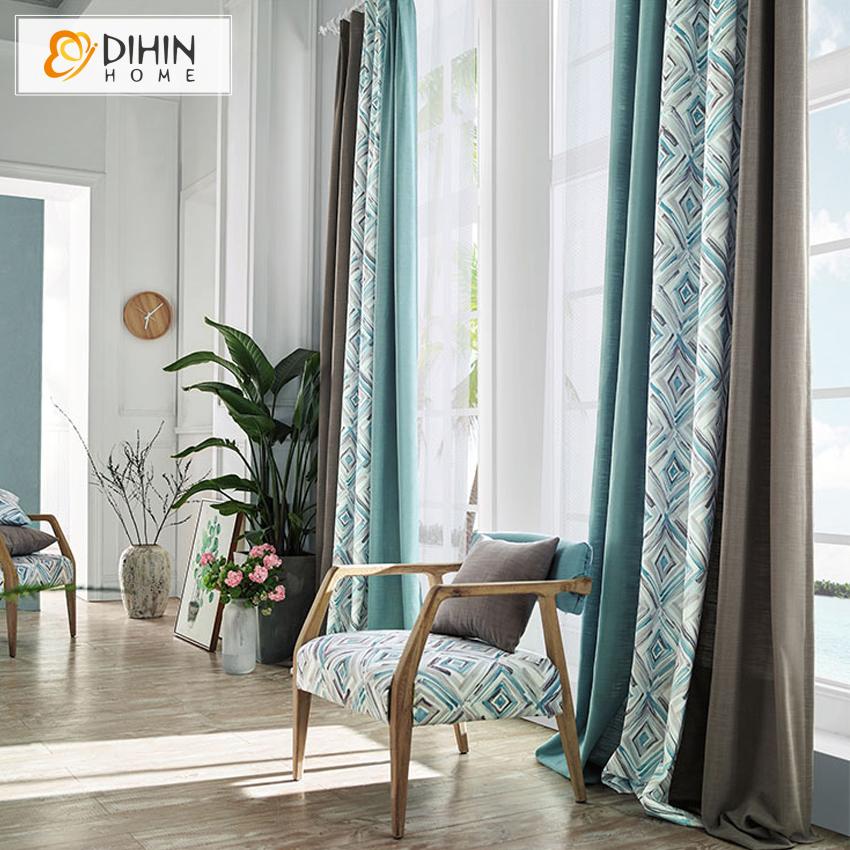 DIHIN HOME Modern Geometry Printed,Blackout Grommet Window Curtain for Living Room ,52x63-inch,1 Panel