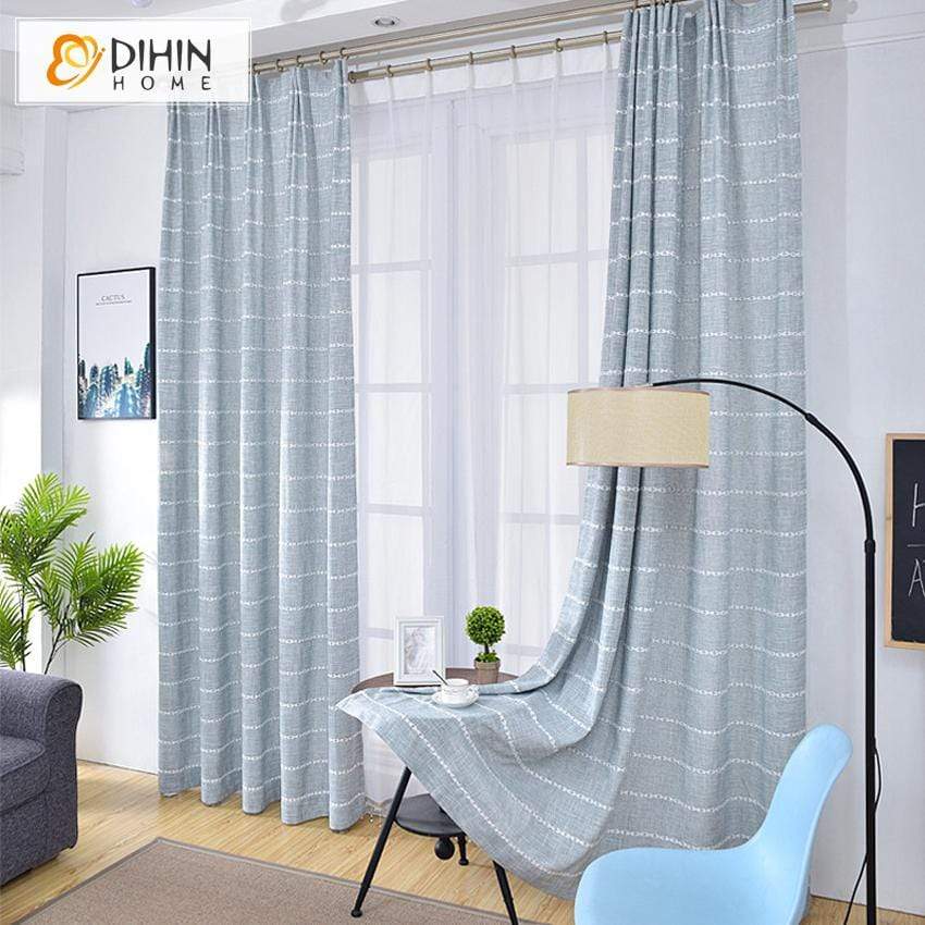 DIHINHOME Home Textile Pastoral Curtain DIHIN HOME Modern Light Blue Embroidered Curtains,Blackout Grommet Window Curtain for Living Room ,52x63-inch,1 Panel