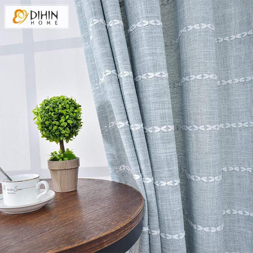 DIHINHOME Home Textile Pastoral Curtain DIHIN HOME Modern Light Blue Embroidered Curtains,Blackout Grommet Window Curtain for Living Room ,52x63-inch,1 Panel