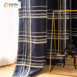 DIHINHOME Home Textile Pastoral Curtain DIHIN HOME Modern Striped Curtains,Blackout Grommet Window Curtain for Living Room ,52x63-inch,1 Panel