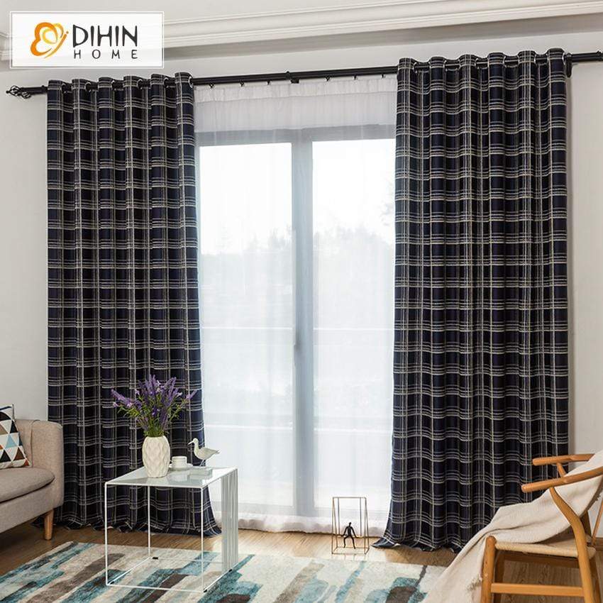 DIHINHOME Home Textile Pastoral Curtain DIHIN HOME Modern Striped Curtains,Blackout Grommet Window Curtain for Living Room ,52x63-inch,1 Panel