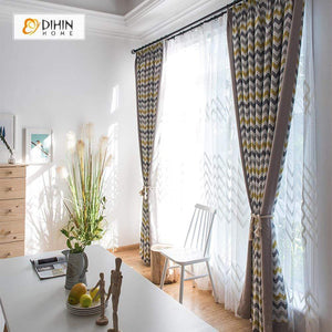 DIHINHOME Home Textile Pastoral Curtain DIHIN HOME Modern Striped Spliced Curtains，Blackout Grommet Window Curtain for Living Room ,52x63-inch,1 Panel