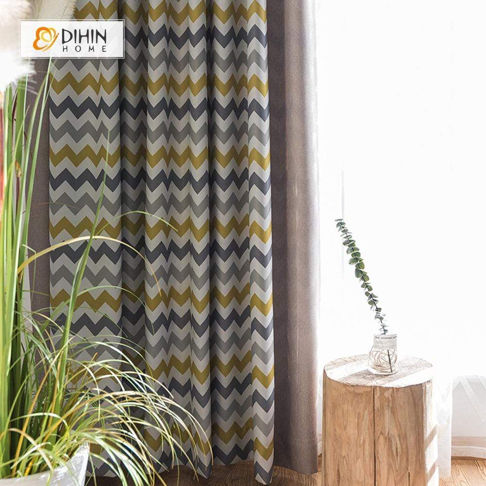 DIHINHOME Home Textile Pastoral Curtain DIHIN HOME Modern Striped Spliced Curtains，Blackout Grommet Window Curtain for Living Room ,52x63-inch,1 Panel