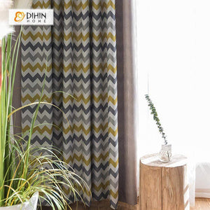 DIHINHOME Home Textile Pastoral Curtain DIHIN HOME Modern Striped Spliced Curtains，Blackout Grommet Window Curtain for Living Room ,52x63-inch,1 Panel