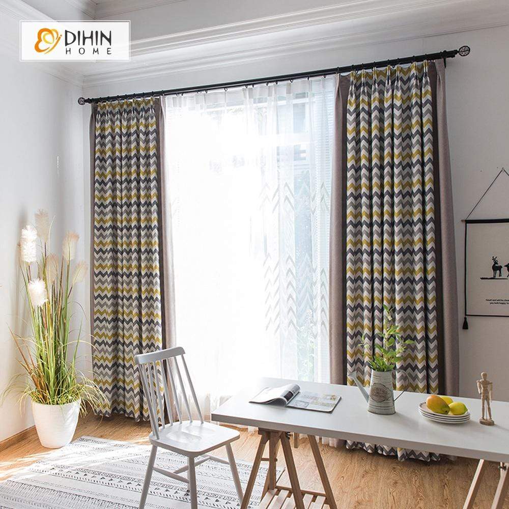 DIHINHOME Home Textile Pastoral Curtain DIHIN HOME Modern Striped Spliced Curtains，Blackout Grommet Window Curtain for Living Room ,52x63-inch,1 Panel