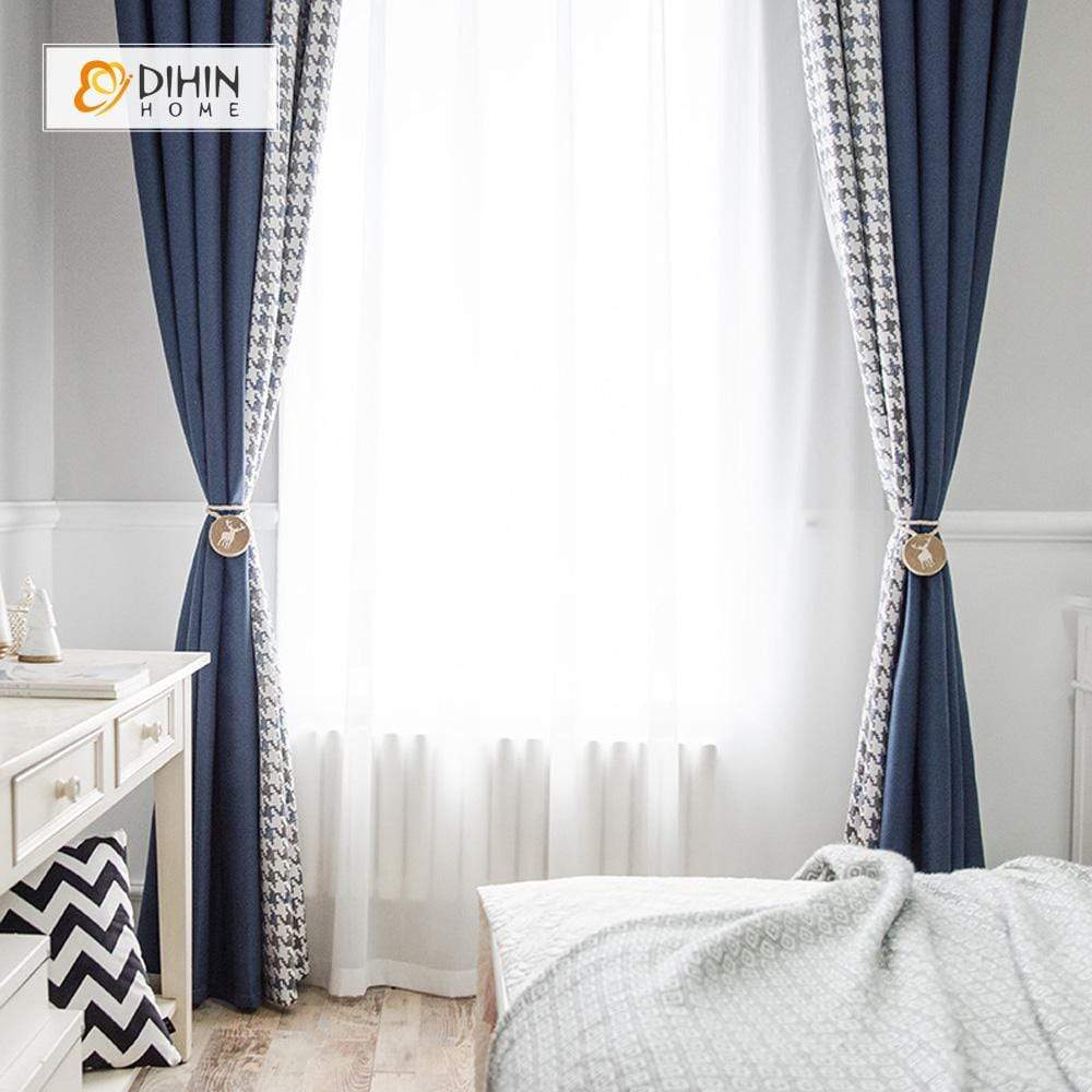 DIHINHOME Home Textile Pastoral Curtain DIHIN HOME Modern Wave Shaped Spliced Curtains，Blackout Grommet Window Curtain for Living Room ,52x63-inch,1 Panel