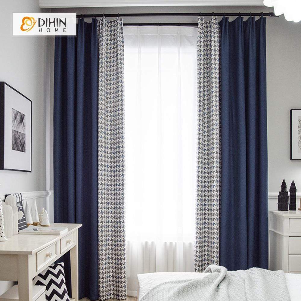 DIHINHOME Home Textile Pastoral Curtain DIHIN HOME Modern Wave Shaped Spliced Curtains，Blackout Grommet Window Curtain for Living Room ,52x63-inch,1 Panel