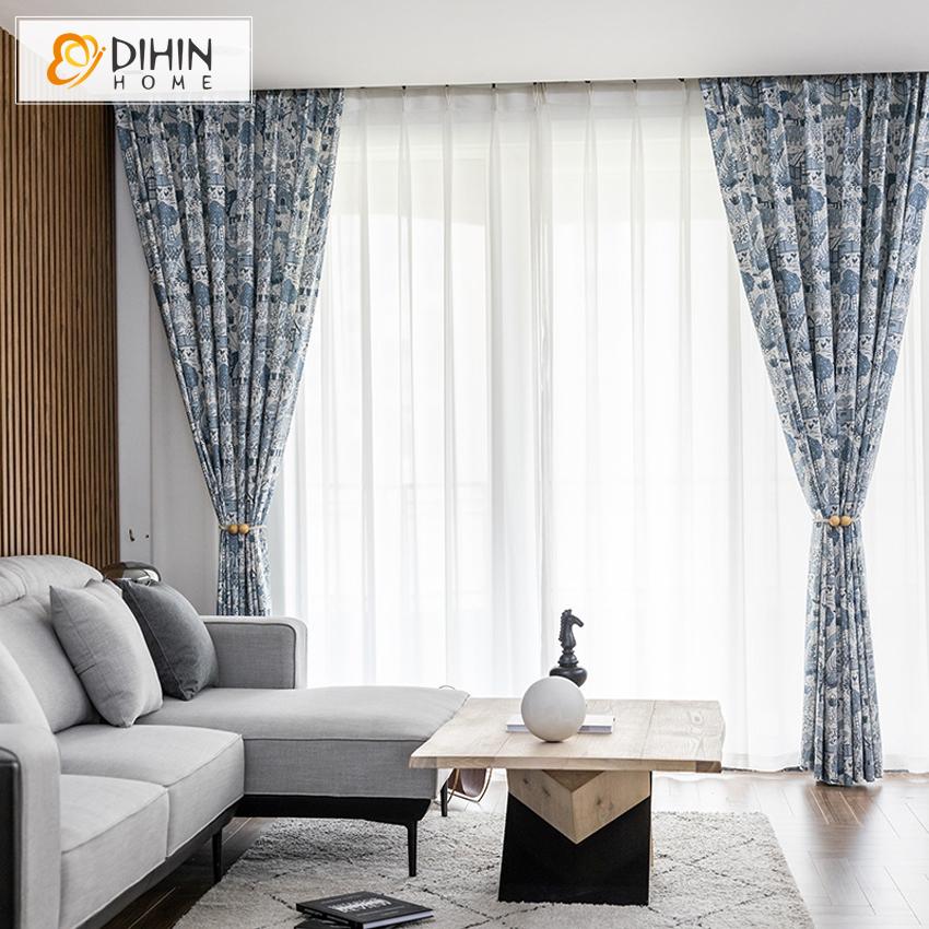 DIHIN HOME Natural Forest Printed Curtains ,Blackout Grommet Window Curtain for Living Room ,52x63-inch,1 Panel