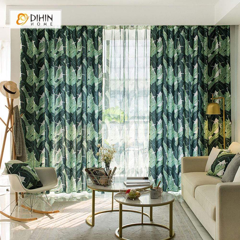 DIHINHOME Home Textile Pastoral Curtain DIHIN HOME Neat Leaves Printed，Blackout Grommet Window Curtain for Living Room ,52x63-inch,1 Panel