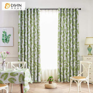 DIHINHOME Home Textile Pastoral Curtain DIHIN HOME Noble Green Leaves Printed,Blackout Grommet Window Curtain for Living Room ,52x63-inch,1 Panel