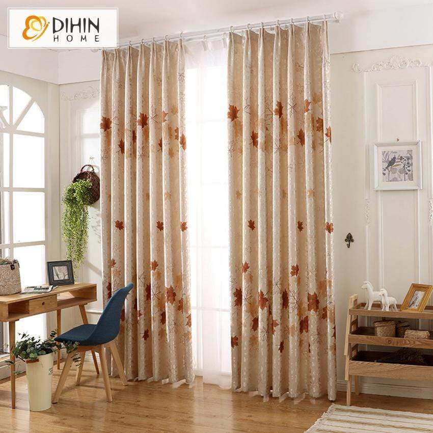 DIHINHOME Home Textile Pastoral Curtain DIHIN HOME Noble Maple Leaves Printed,Blackout Grommet Window Curtain for Living Room ,52x63-inch,1 Panel