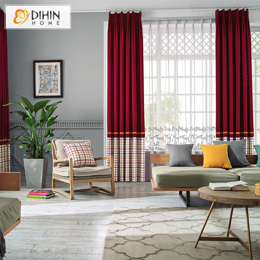 DIHIN HOME Nordic Modern Grid Style ,Blackout Grommet Window Curtain for Living Room ,52x63-inch,1 Panel