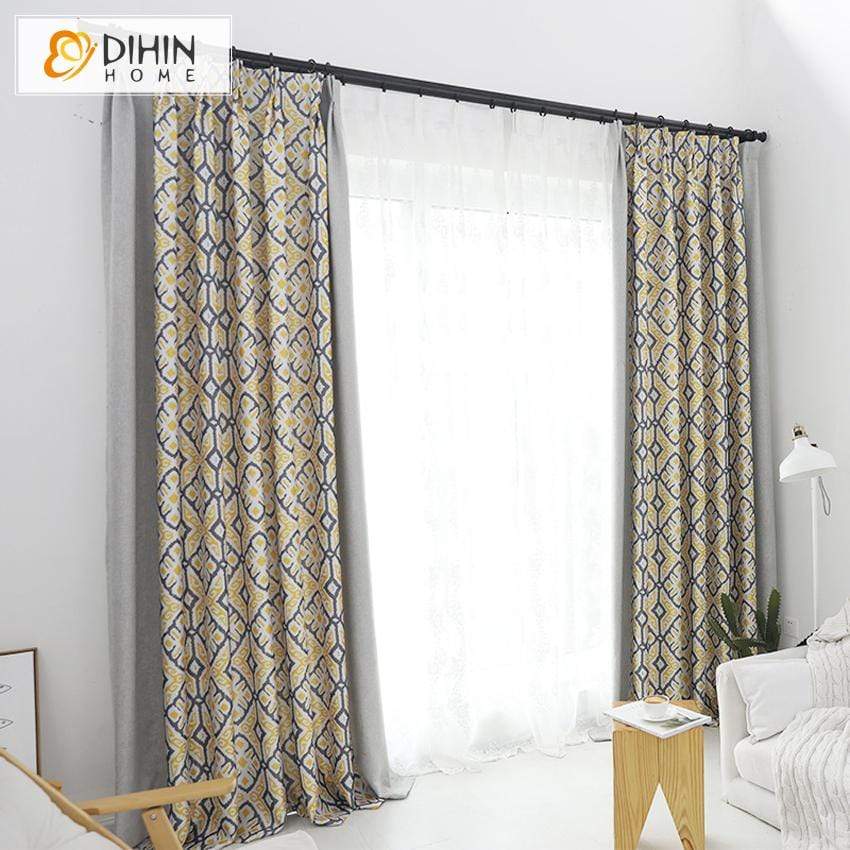 DIHINHOME Home Textile Pastoral Curtain DIHIN HOME Nortic Geometric Printed Spliced Curtains，Blackout Grommet Window Curtain for Living Room ,52x63-inch,1 Panel