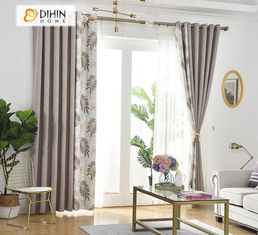 DIHIN HOME Pastoral Autumn Leaves Printed,Blackout Grommet Window Curtain for Living Room ,52x63-inch,1 Panel