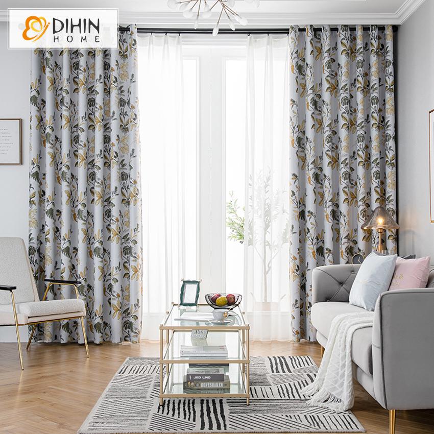 DIHINHOME Home Textile Pastoral Curtain DIHIN HOME Pastoral Banana Leaves Printed,Blackout Grommet Window Curtain for Living Room ,52x63-inch,1 Panel