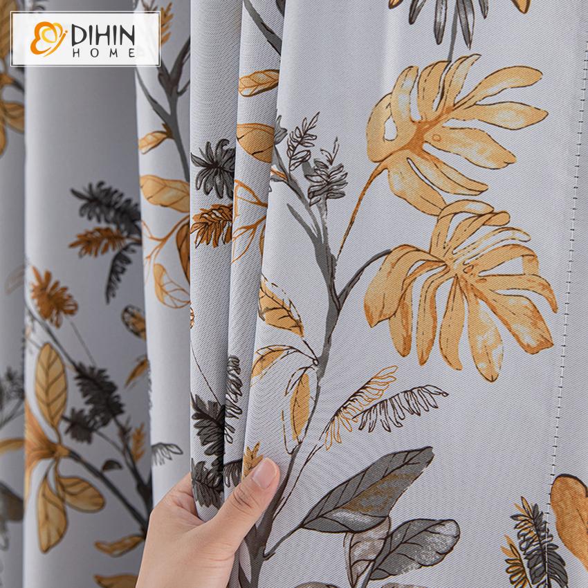 DIHINHOME Home Textile Pastoral Curtain DIHIN HOME Pastoral Banana Leaves Printed,Blackout Grommet Window Curtain for Living Room ,52x63-inch,1 Panel