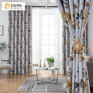 DIHINHOME Home Textile Pastoral Curtain DIHIN HOME Pastoral Banana Leaves Printed,Blackout Grommet Window Curtain for Living Room ,52x63-inch,1 Panel